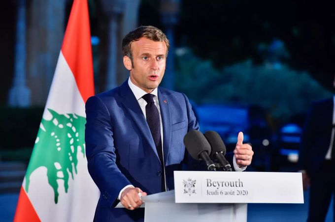 Emmanuel Macron, Präsident von Frankreich, während einer Pressekonferenz. Emmanuel Macron