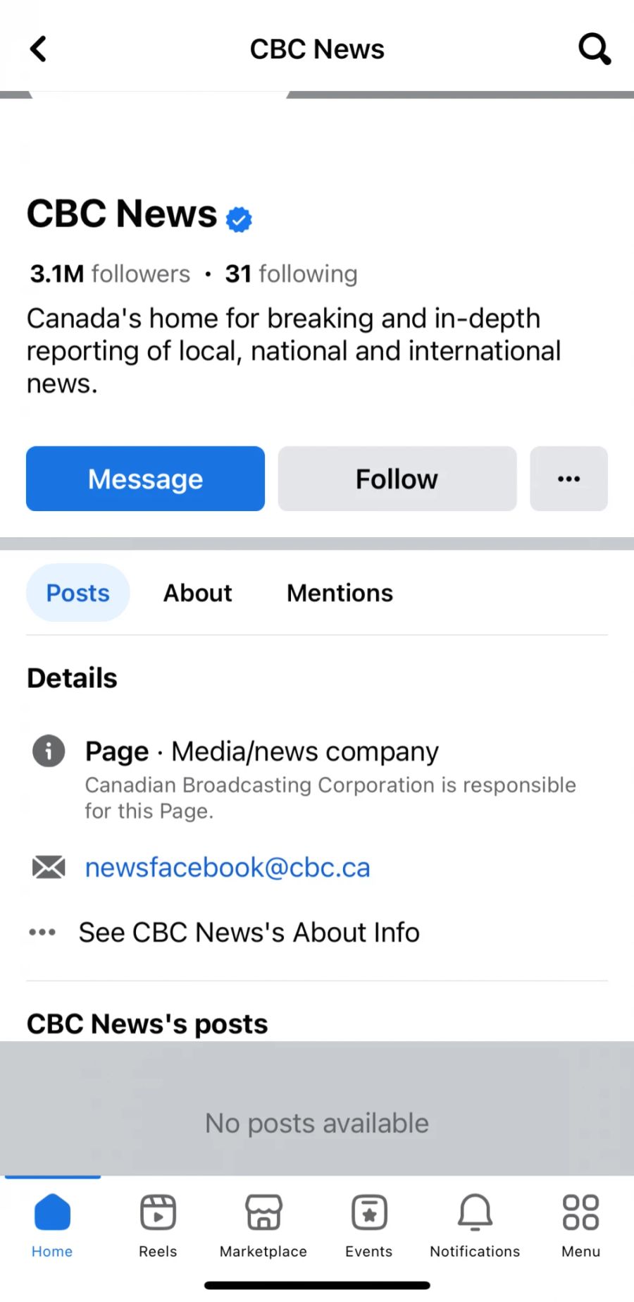 CBC News auf Facebook