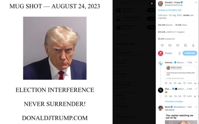 Donald Trump veröffentlichte seinen «Mugshot» selbst. Donald Trump