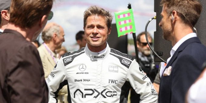 Brad Pitt am Rande der Dreharbeiten beim Grossen Preis von Grossbritannien. Brad Pitt Silverstone