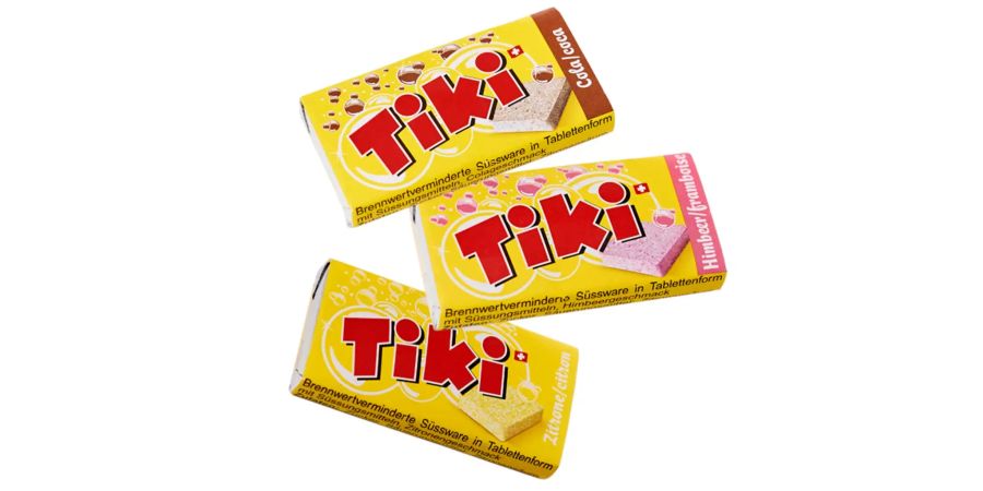 Die klassichen Tiki-Doppelwürfel mit Himbeer-, Cola- und Zitronenaroma schäumen dank neuer Rezeptur noch intensiver.