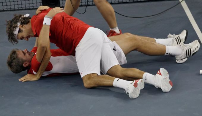 Mit Stan Wawrinka gewinnt Roger Federer 2008 Gold im Doppel. Roger Federer