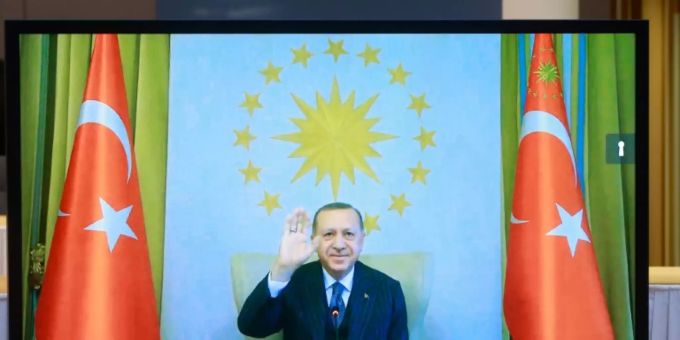 Erdogan an einer Videokonferenz. Erdogan an Videokonferenz
