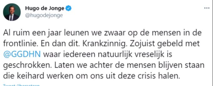 Der niederländische Gesundheitsminister meldet sich nach der Explosion beim Corona-Testzentrum in Bovenkarspel auf Twitter zu Wort. Niederlande Corona-Testzentrum Explosion