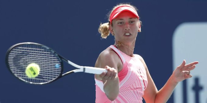 Elise Mertens aus Belgien in Aktion. Elise Mertens