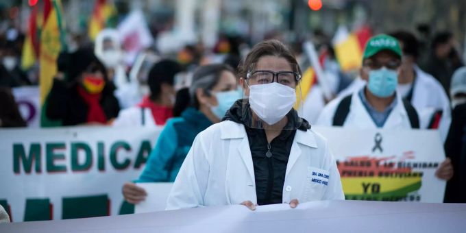 Mitarbeiter des Gesundheitswesens in La Paz sind bis zum 28. Februar in einen Streik getreten. Protest in Bolivien