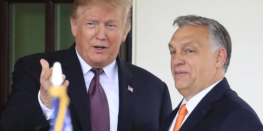 ARCHIV - Donald Trump (l), damaliger Präsident der USA, begrüsst Viktor Orban, Ministerpräsident von Ungarn, im Januar 2022 am Weissen Haus. Foto: Manuel Balce Ceneta/AP/dpa