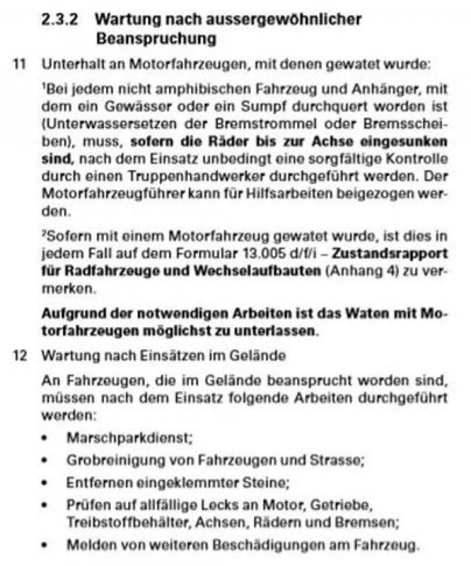 In der Dokumentation wird geregelt, wie ein Militärfahrzeug nach Einsätzen jeweils kontrolliert wird. Schweizer Armee