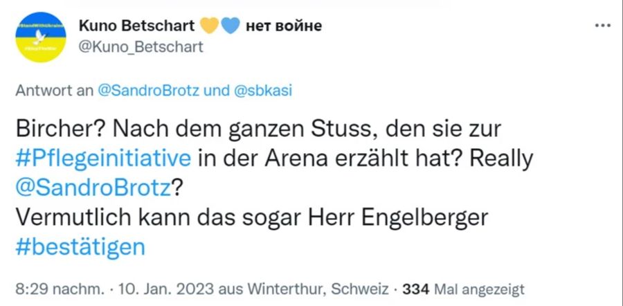 Oder sie habe «Stuss» erzählt, schreibt der Geschäftsführer der SBK Zürich/Glarus/Schaffhausen, Kuno Betschart, ein diplomierter Pflegefachmann.