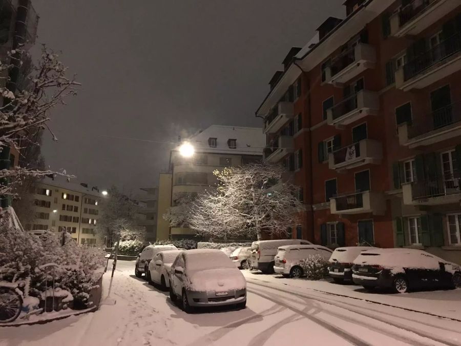 Voll geschneite Autos im Berner Länggasse-Quartier.