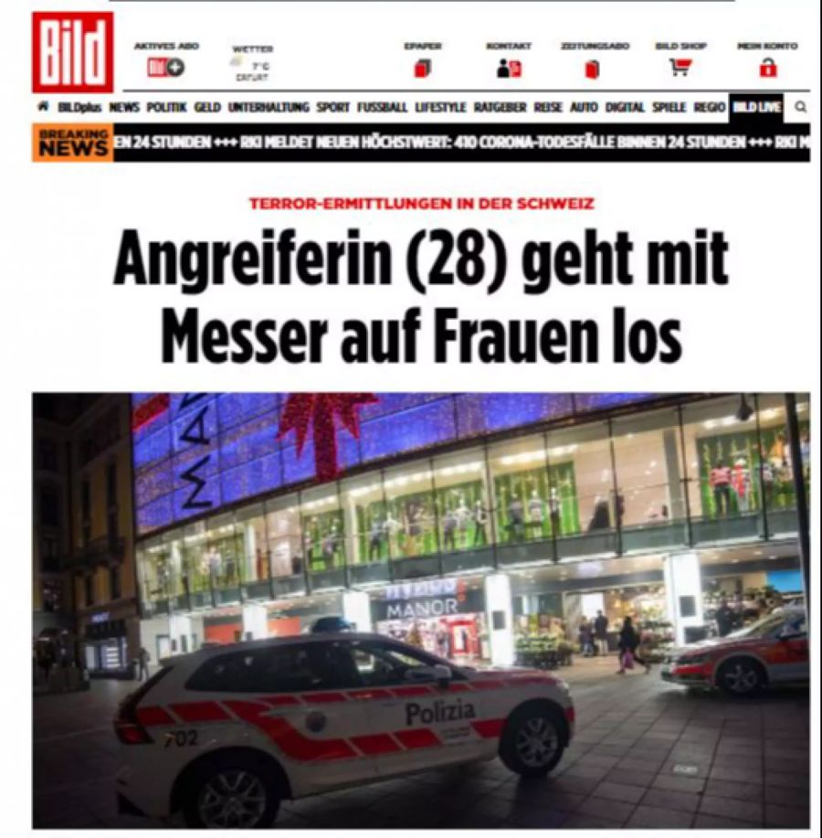 So berichtete die «Bild»-Zeitung über den Angriff in Lugano.