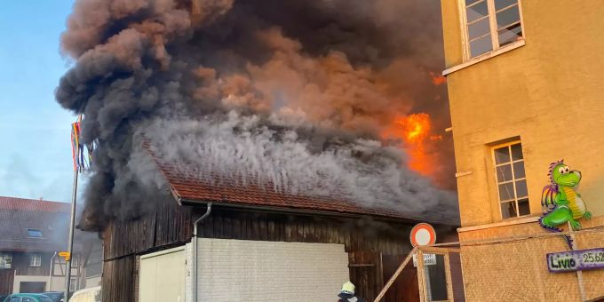 Schopf durch Brand zerstört.