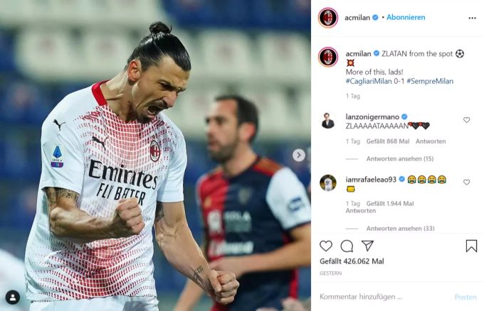 Zlatan Ibrahimovic erzielte gegen Cagliari beide Tore für Milan. Zlatan Ibrahimovic Milan