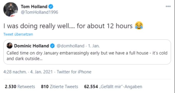 Tom Holland antwortet auf den Tweet seines Vaters Dominic Holland. tom holland