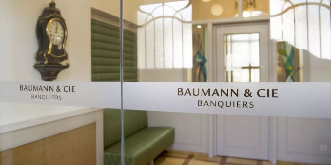 Der Eingangsbereich der Bank Baumann und Cie in Basel am Montag, 18. Januar 2016. Baumann und Cie