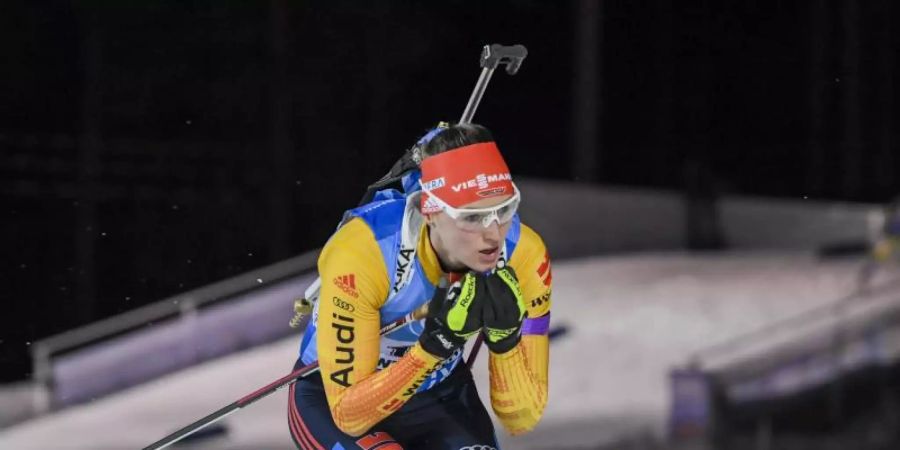 Biathletin Denise Herrmann lief in Finnland auf den zweiten Platz. Foto: Markku Ulander/Lehtikuva/dpa