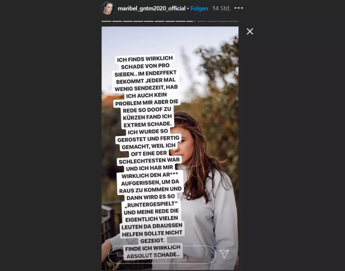 GNTM: Maribel ist sauer, dass der Sender ihre Rede gekürzt hat. GNTM