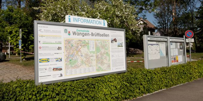 Info-Aushang der Gemeinde Wangen-Brütisellen. Info-Aushang der Gemeinde Wangen-Brütisellen.