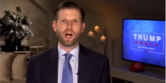 Eric Trump glaubt, dass das Coronavirus nach den Wahlen im November plötzlich verschwinden werde. Eric Trump Donald Trump