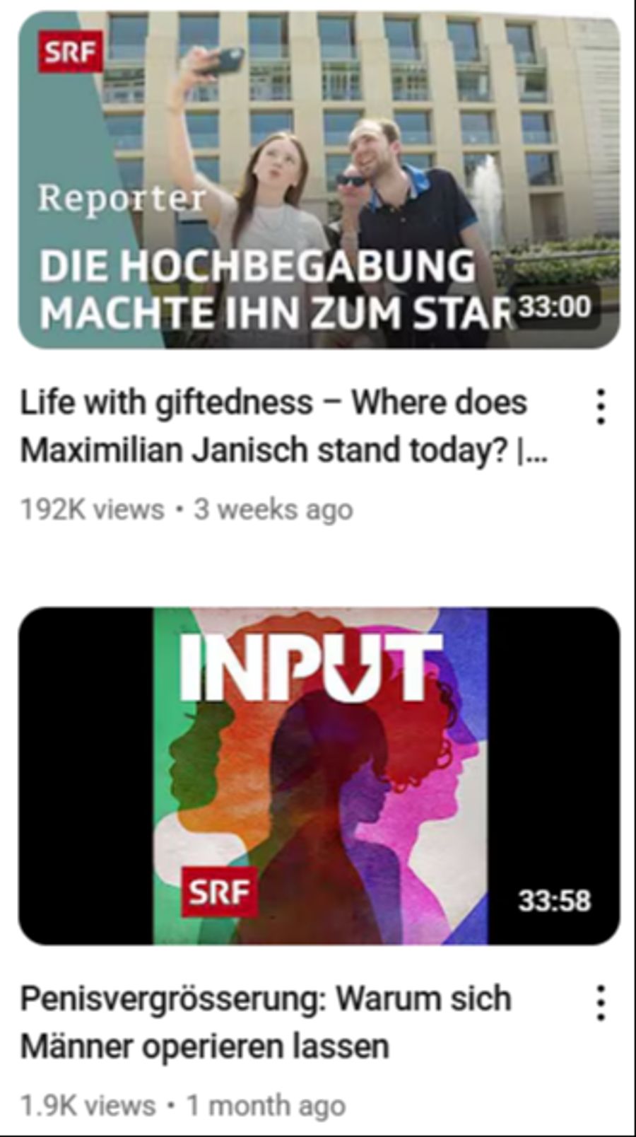 Youtube macht Maximilian Janisch «gifted» statt «hochbegabt». Die Penisvergrösserung bleibt aber auf Deutsch – bei den gleichen Sprach-Einstellungen.