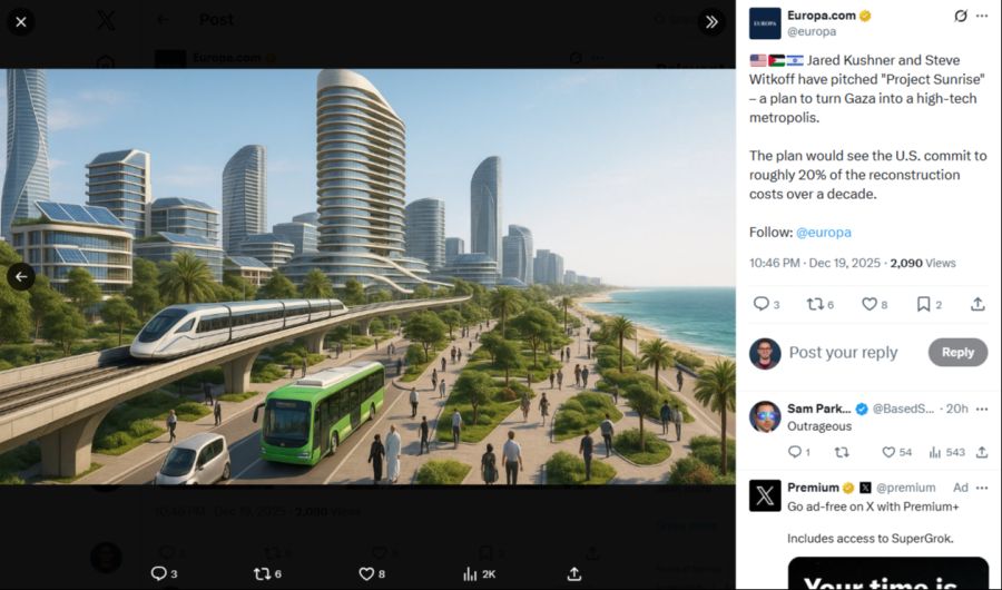 Gaza soll auch eine Luxus-Destination mit Penthouses, Wolkenkratzern und Stränden werden.