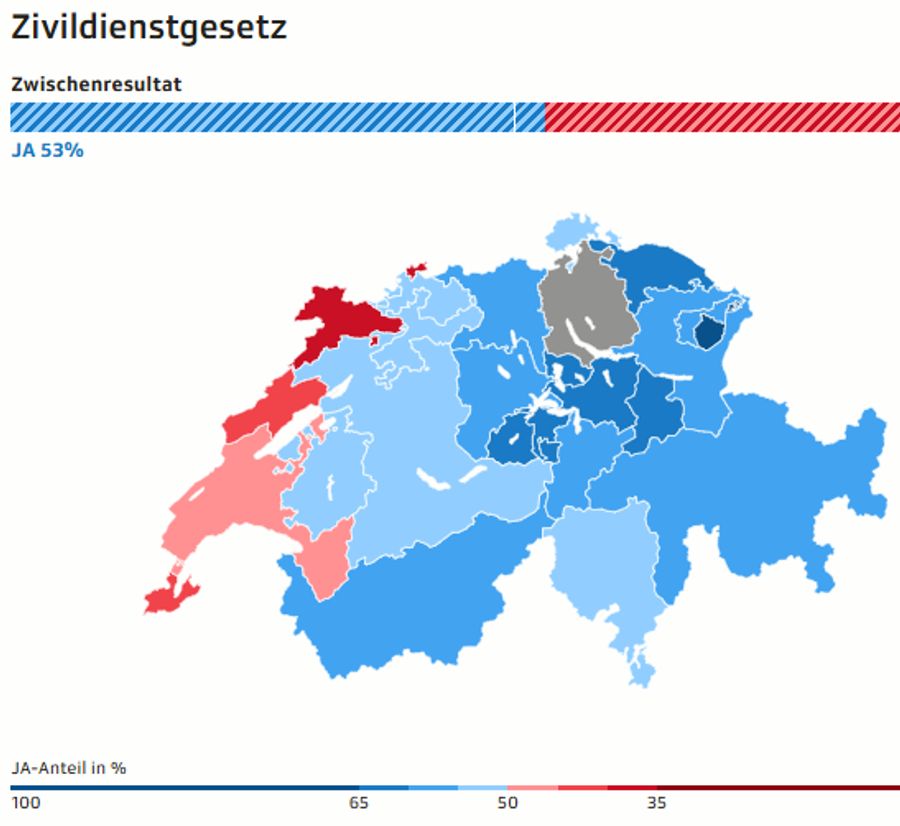 Das Zwischenresultat zur Zivildienstreform. (Stand 15:20)