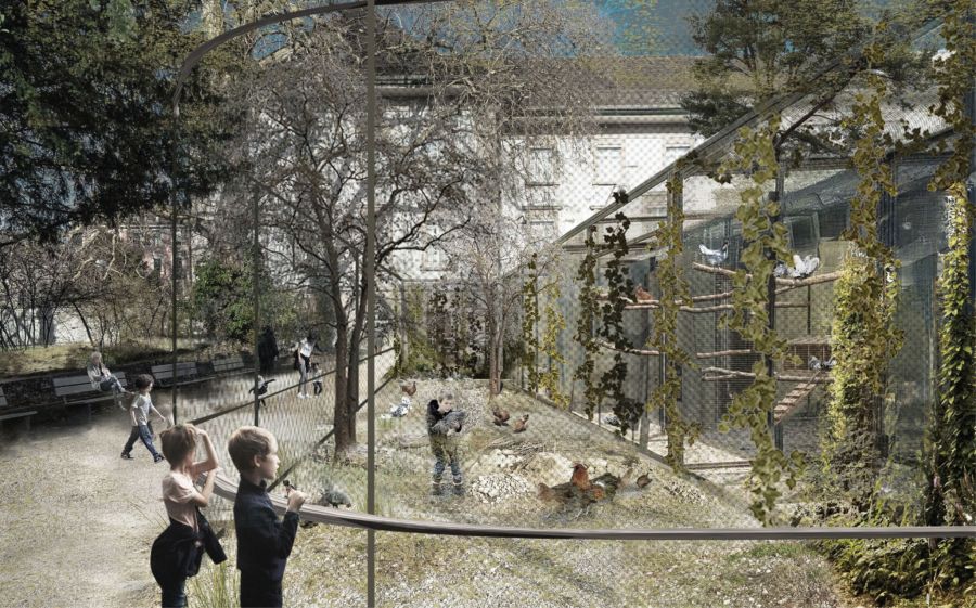 Das Voliere-Gebäude im Stadtpark erhält eine neue Bestimmung: es wird ein Hühnerstall.