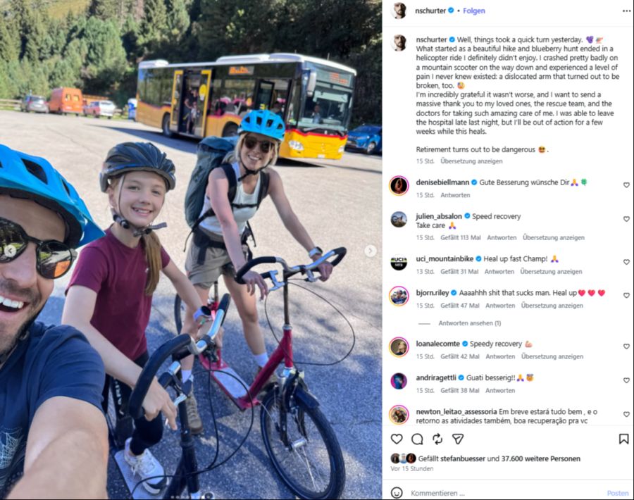Nino Schurter – eigentlich war es nur ein Familien-Ausflug in die Berge. Hinunter soll es mit dem Mountain Scooter gehen...