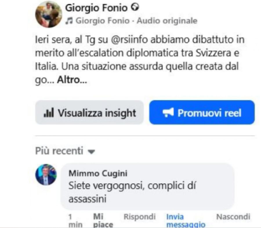 «Ihr seid schändlich, Komplizen von Mördern», schrieb Mimmo Cugini in einem Kommentar auf Facebook.