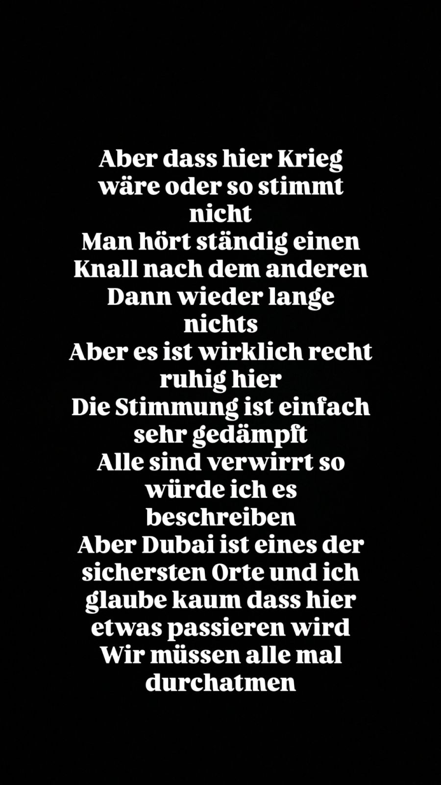 Dann beschreibt sie Dubai als eines der sichersten Orte.