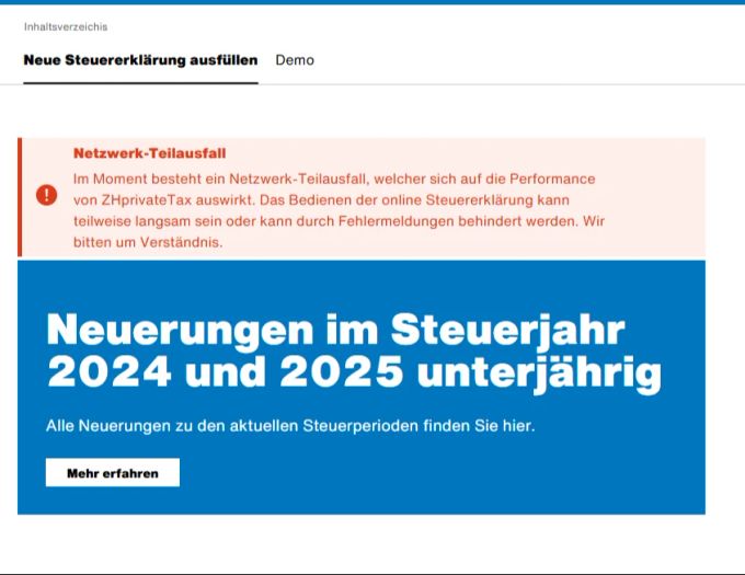 Auch am Montagnachmittag streikt das System ZHprivateTax, um die Steuern einzureichen. Steuern