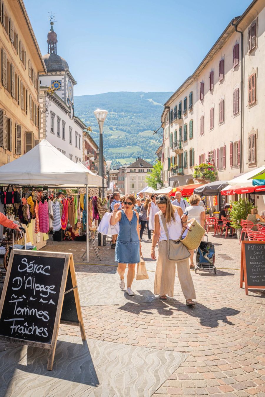 Wochenmarkt Stand Schild Besucher