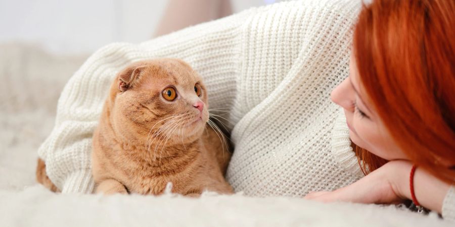 Frau mit roter Katze