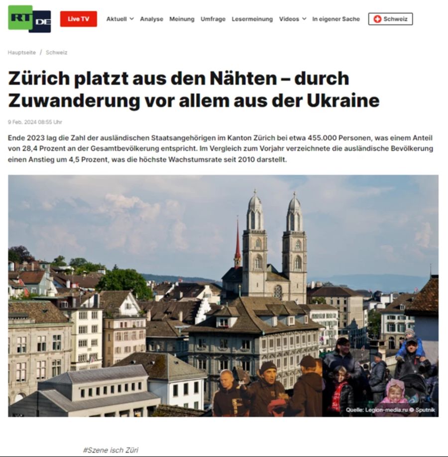 In diesem Artikel wird Stimmung gegen ukrainische Geflüchtete in der Schweiz gemacht.