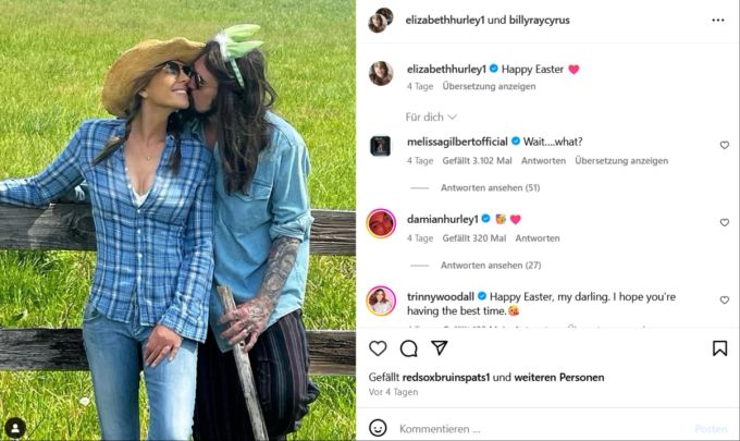 Billy Ray Cyrus und Elizabeth Hurley teilten ihr gemeinsames Glück mit ihren Followern. billy ray cyrus elizabeth hurley