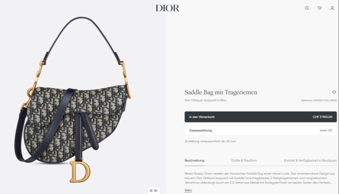 Eine ähnliche Tasche, wie sie Alisha Lehmann trägt, gibt es im offiziellen Dior-Webshop für 3900 Franken zu kaufen. Alisha Lehmann WEURO 2025
