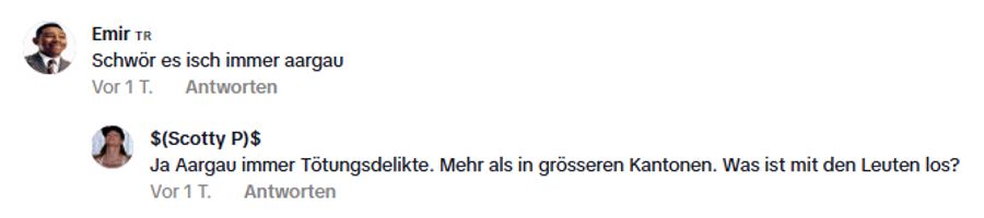 Ein Nutzer meint: «Ich schwör, es ist immer Aargau.» Eine weitere Person stimmt ihm zu.