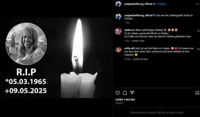 Auf dem Instagram-Account von Nadja Abd el Farrag ist nur noch dieser Beitrag zu finden. Nadja Abd el Farrag