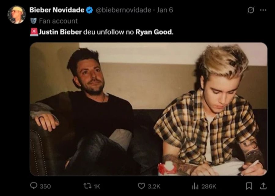 Auch der ehemalige Freund Ryan Good, der Mitgründer von Biebers Modemarke ist, ist besorgt.