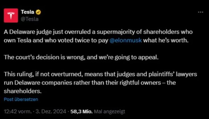 Elon Musk und Tesla halten wenig von der Entscheidung gegen Musks Milliardenbonus. Tesla Musk Milliarden Bonus