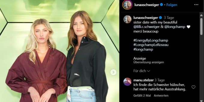 Schwester Luna und Lilli Schweiger zeigen sich nach langer Zeit wieder gemeinsam bei einem öffentlichen Event. Luna und Lilli Schweiger