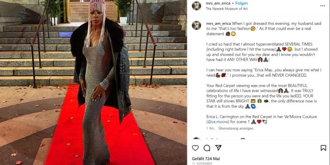 Model Erica L. Carrington verwandelte die Trauerfeier für den Modedesigner Vernest Moore in einen Catwalk. Trauerfeier Moore Carrington