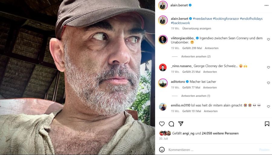 «Suche einen Rasierer», schrieb Alain Berset im Sommer zu diesem Selfie. Der «Bartli»-Look sorgte für ordentlich Wirbel.