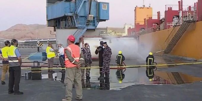 Unglücksort im Hafen von Akaba in Jordanien. Gas-Unglück