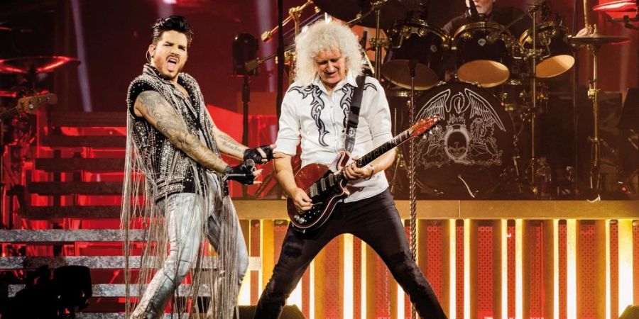 Adam Lambert (l.) mit Queen-Gitarrist Brian May (M.) und Schlagzeuger Roger Taylor.