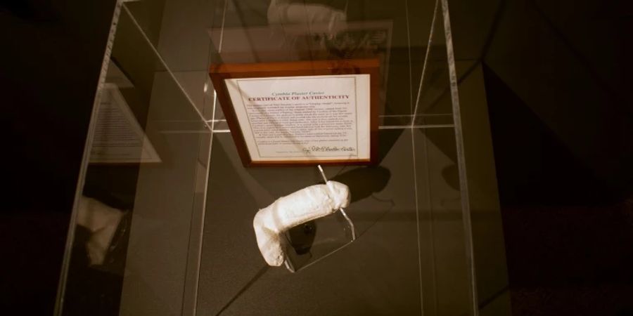 Abguss von Jimi Hendrix' Penis in einer Glasvitrine