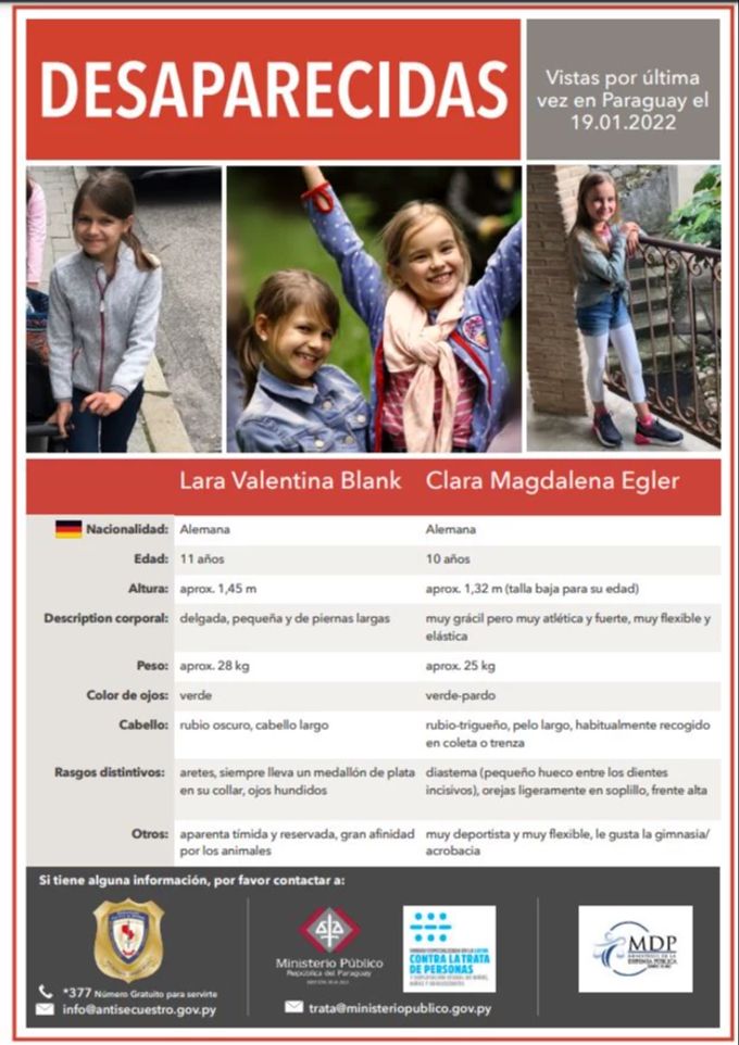 Diese zwei deutschen Mädchen (11 und 10 Jahre alt) werden in Paraguay gesucht. Paraguay