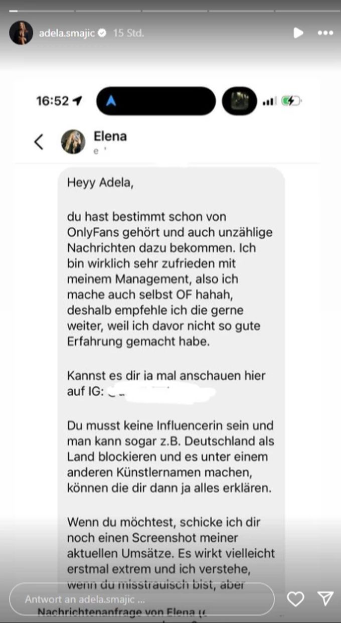 Eine fremde Frau empfiehlt Adela Smajic, ihre Fotos auf «OnlyFans» hochzuladen. Adela Smajic