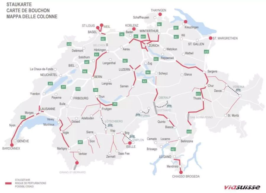 Auf diesen Strassenabschnitten soll es über die Festtage zum Stau kommen.