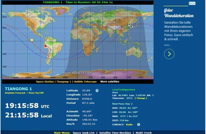 Neugierige können die Bewegung von Tiangong live mitanschauen. Neugierige können die Bewegung von Tiangong live mitanschauen.